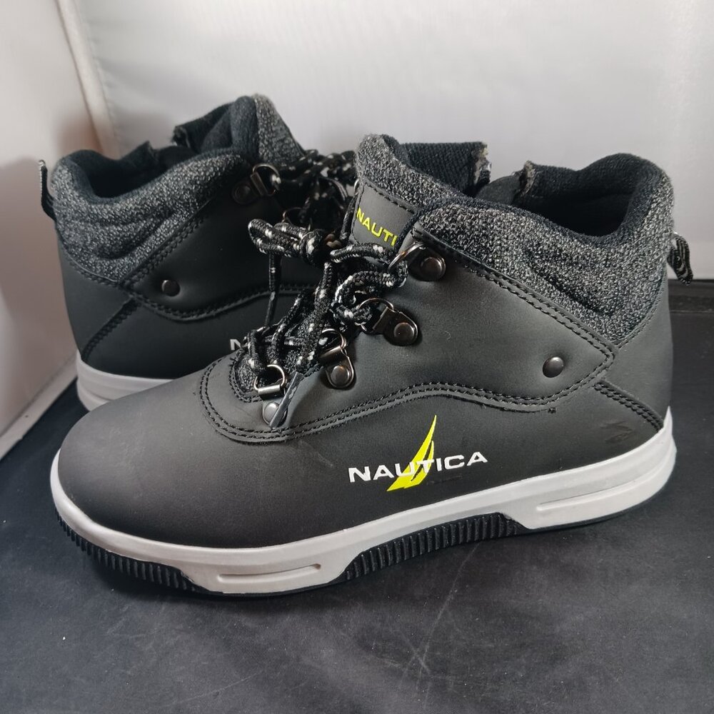 Nautica Little Boy Hiking Boots size 2 Black Faux Leather